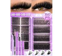 Shein 760 piezas Juego de pestañas postizas estilo D-Curl DIY, de 8-16mm, incluye pegamento, sello, pinzas y cepillo, adecuado para principiantes, set de pe