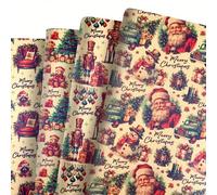 Shein 8 hojas de papel de regalo de Navidad - 50x70cm, con patrones de Papá Noel / Cascanueces / Puerta del tiempo y el espacio / Oso de regalo, perfectos p