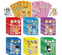 Shein 8 hojas de pegatinas de anime Bluey, pegatinas de rompecabezas de dibujos animados de Bingo, pegatinas de perro azul Kawaii, pegatinas de DIY de libro