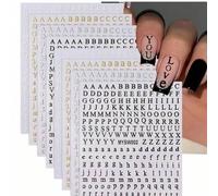 Shein 8 hojas de pegatinas de arte en inglés AlphabetLo Calcomanías 3D autoadhesivas Metallic Metal dorado plateado Pegatina negra AlphaBeat Suministros de