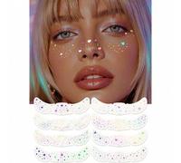 Shein 8 hojas de pegatinas de tatuajes temporales con purpurina y brillo en forma de corazón, estrella, mariposa y lunares. Tatuajes temporales a prueba de