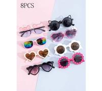 Shein 8 PIEZAS/1 pieza Gafas de moda con forma de pequeño oso para niños, perfectas para uso diario. Gafas de moda con formas de pequeños osos y flores para