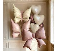 Shein 8 piezas de globos de mariposa de gran tamaño en crema y rosa, globos de papel de aluminio con lazo rosa, globos de helio con corazón retro de 18" en