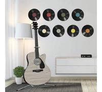 Shein 8 piezas/Paquete Pegatinas de pared de vinilo negro impermeables, patrón de disco de música DJ vintage, adecuado para dormitorio, sala de estar, entra