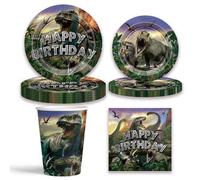 Shein 80 piezas/Set Vajilla con tema de dinosaurios de dibujos animados, platos de 7/9 pulgadas, servilletas, vasos, regalos de fiesta de cumpleaños, decora