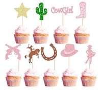 Shein 9/18 piezas Decoraciones para cupcakes de vaquera, incluyendo adornos con forma de herradura, cactus, pistola, sombreros de vaquera y botas, para deco