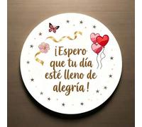 Shein 9/45 Piezas de Pegatinas Españolas, con un diseño circular que incluye la frase "Que tu día esté lleno de alegría" - Para cajas de regalo, envoltorios