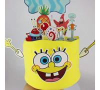 Shein 9 piezas/14 piezas Decoraciones de pastel con temática de Bob Esponja, personajes de Fondo de Bikini de dibujos animados Decoraciones y Palillos para