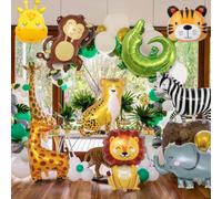 Shein 9 piezas de globos con forma de animales de aluminio, globos extra grandes de león, tigre, elefante, jirafa, cocodrilo, cebra y mono del bosque, globo