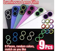 Shein 9 piezas de película protectora de lente de cámara que brilla en la oscuridad compatible con iPhone, protector de lente de ojo de águila de colores br