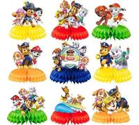 Shein 9 piezas Decoración de panal de Paw Patrol Woof Team para cumpleaños, decoración de mesa de comedor, suministros de base de panal de papel, adecuado c