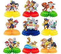 Shein 9 piezas Decoración de panal de Paw Patrol Woof Team para cumpleaños, decoración de mesa de comedor, fiesta de perros. Suministros de panal de papel p