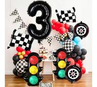 Shein 9 piezas Globos de cumpleaños con tema de semáforo, que incluyen semáforos, banderas de carreras, globos de lámina con números del 1 al 9, adecuados p
