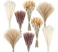 Shein 97 piezas de flores secas de la Pampa, cola de conejo, ramo de hierba, estilo bohemio, jarrón para el hogar, sala de estar, decoración de temporada, f