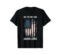Shein Aaron Lewis "Am I The Only One" Men's Graphic T-Shirt - Distressed American Flag Print, Black Casual Short Sleeve Tee, Sizes M-3XL, Machine Washable