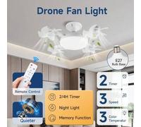 Shein Abanico de Ceiling con luz, lámpara LED con forma de avión no tripulado, bombilla E27, control remoto Adjustable temperatura de color y brillo, 3 velo
