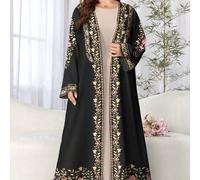 Shein Abaya árabe de manga larga con estampado digital de flores y plantas para mujer de talla grande, para primavera/otoño
