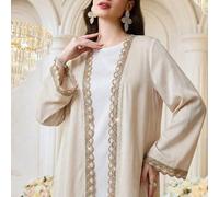 Shein Abaya árabe elegante con dobladillo de concha de acetato de satén color albaricoque para mujer, primavera/verano
