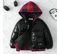 Shein Abrigo acolchado 2 en 1 con capucha con cremallera, parche de carta a cuadros para niño pequeño