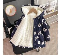 Shein Abrigo acolchado con capucha y estampado floral de moda invernal para niñas jóvenes, chaqueta dulce y linda con forro térmico grueso, cremallera y bol