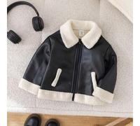 Shein Abrigo acolchado para bebé/niño/niña, abrigo de invierno, abrigo de PU, forro polar grueso, ropa de otoño e invierno, chaqueta de cuero sintético de c