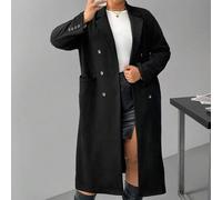 Shein Abrigo casual de doble botonadura de manga larga con cuello de solapa de unicolor para mujer de talla grande, para silueta de reloj de , para otoño/in