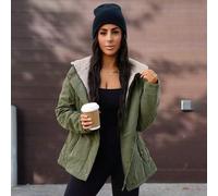 Shein Abrigo/chaqueta de mujer acolchada con capucha, relleno sintético aislante, diseño de cintura trabajadora, forro térmico para el invierno