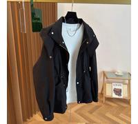 Shein Abrigo cortavientos para mujer, estilo de moda para viajes, abrigo cortavientos regular con diseño de cintura ceñida y solapa grande, unicolor de vari