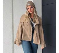 Shein Abrigo corto de gabardina casual de unicolor con cuello vuelto, marrón café