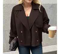 Shein Abrigo corto tipo gabardina marrón oscuro clásico versátil y de uso diario, estilo casual holgado y cómodo para mujer talla grande, moda de otoño e in