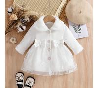 Shein Abrigo de lana con cuello Peter Pan para niña bebé con decoración de lazo & falda de tul, abrigo de invierno de princesa linda con diadema de lazo a j