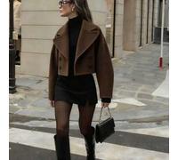 Shein Abrigo de lana de mujer para otoño e invierno, de manga larga, color café, con solapa grande, de estilo elegante y apropiado para ir al trabajo o sali