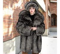 Shein Abrigo de mujer de lujo de piel sintética de longitud media con cuello y mangas largas, esponjoso, adecuado para Navidad, Año Nuevo y Acción de Gracia