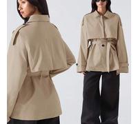 Shein Abrigo de trinchera casual de mujer de cintura ceñida y de una sola hilera, otoño