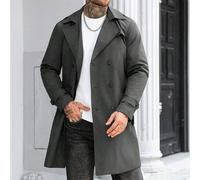 Shein Abrigo de trinchera casual liso para hombre, de doble botonadura, con solapas y talla grande, de tela antibrillo, regalo para novio o esposo, regalo d