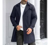 Shein Abrigo de trinchera casual liso para hombre, de doble botonadura, con solapas y talla grande, de tela antibrillo, regalo para novio o esposo, regalo d
