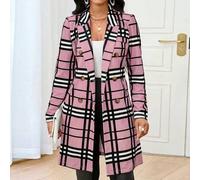 Shein Abrigo de trinchera rosa de una pieza con manga para mujer a cuadros de otoño e invierno
