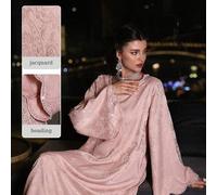 Shein Abrigo elegante de mujer de primavera/verano con mangas largas, tejido jacquard rosa, con cuentas de burbuja. Abaya turca y bata tradicional árabe