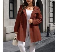Shein Abrigo gabardina con capucha talla grande para primavera/otoño, casual holgado elegante color liso, chaqueta para negocios, senderismo, marrón, ropa d
