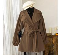 Shein Abrigo Gabardina con Cinturón Elegante Casual Talla Grande, Otoño Oficina Ropa de Casa Salida Formal Formal Noche Aeropuerto Marrón Otoño