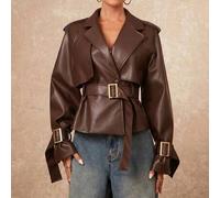 Shein Abrigo gabardina elegante de mujer en marrón oscuro, estilo casual y urbano, para uso diario, trabajo y oficina en otoño