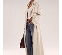 Shein Abrigo gabardina para mujer de unicolor con lazo en la cintura, versátil y elegante para uso diario casual y oficina, beige, otoño