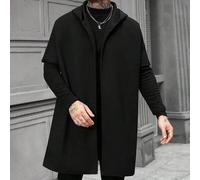 Shein Abrigo holgado con capucha de manga corta de murciélago de color negro sólido con abertura frontal para hombre, Old Money, otoño e invierno