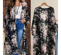Shein Abrigo holgado y transparente de talla grande, versátil para uso diario, kimono floral, kimono largo, apropiado para principios de otoño, salidas, vac