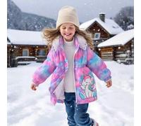 Shein Abrigo largo con capucha de manga larga hasta la rodilla con estampado de unicornio y teñido anudado de colores para niña