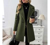 Shein Abrigo largo de mezcla de lana con parches en blanco y negro, elegante y casual para ir al trabajo