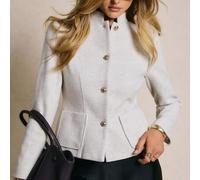 Shein Abrigo largo de mujer con cuello alto, botones metálicos, bolsillos, color beige. Abrigo elegante y cálido de unicolor, adecuado para ir al trabajo en