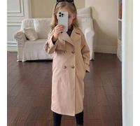 Shein Abrigo largo tipo trinchera holgado de doble botonadura con solapa para niña, estilo militar casual, adecuado para ir al trabajo y uso al aire libre,