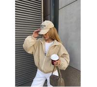 Shein Abrigo tipo gabardina beige para mujer con cuello alto, manga larga y bolsillos, adecuado para uso diario y capas de invierno