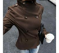 Shein Abrigo tipo gabardina de mujer tejido de doble botonadura con manga larga, elegante para oficina y uso diario en otoño, color marrón oscuro